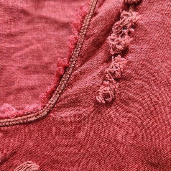 Max Studio Special Edition Long Sleeve Linen Top Size Large Red Distressed - Picture 11 of 13